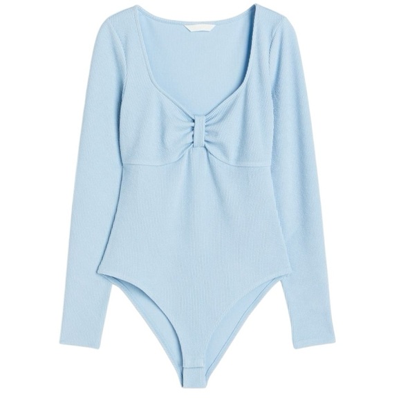 H&M Ribbed Soft Sweetheart Neckline Long Sleeve Baby Blue Bodysuit - Picture 1 of 8
